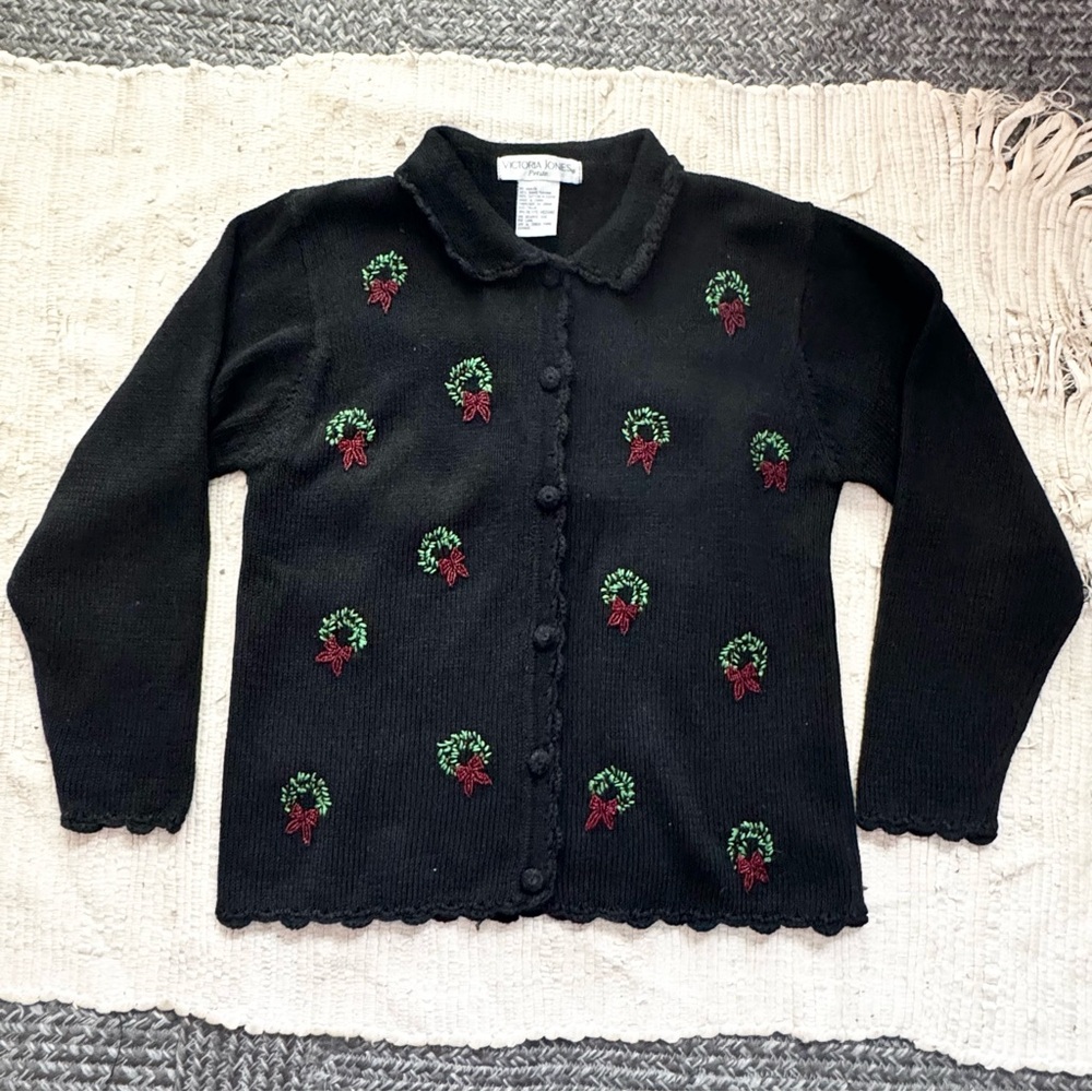 VICTORIA JONES Vintage Christmas Sweater 90s Festive Holiday Cardigan Womens PM